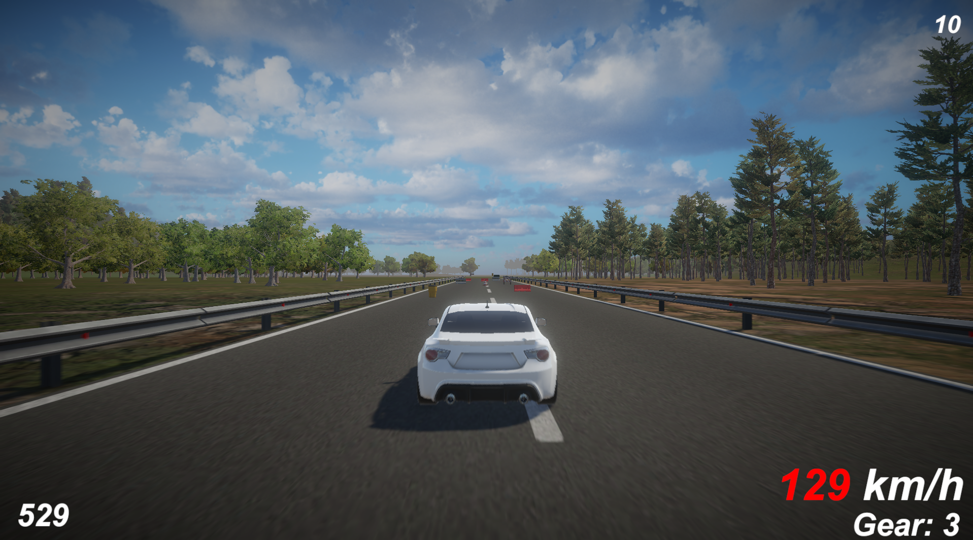 Speed Horizon gameplay: a white car on a highway at 129 km/h